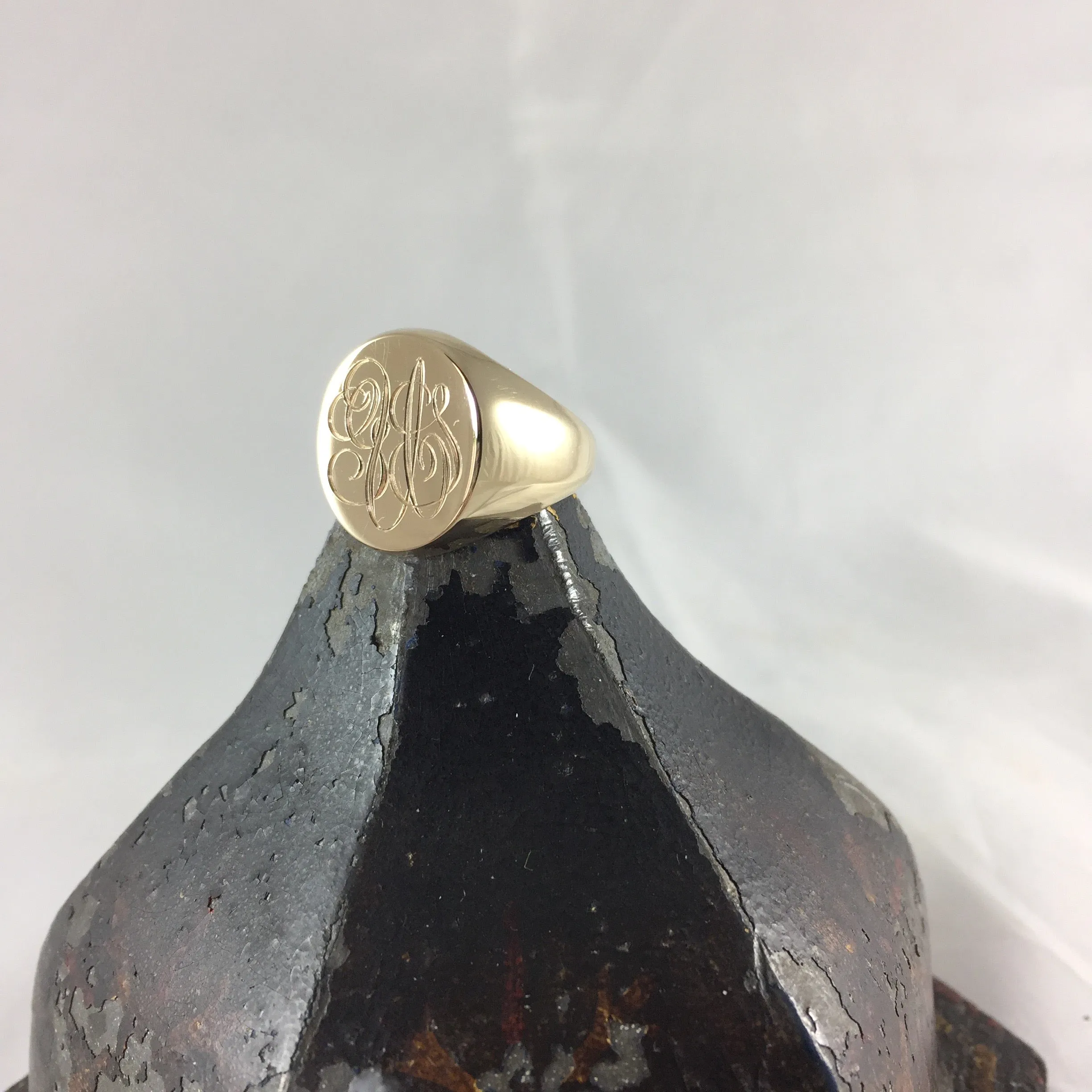 1 - 3 Initials Engraved  16mm x 13mm  -   18 Carat Yellow Gold Signet Ring