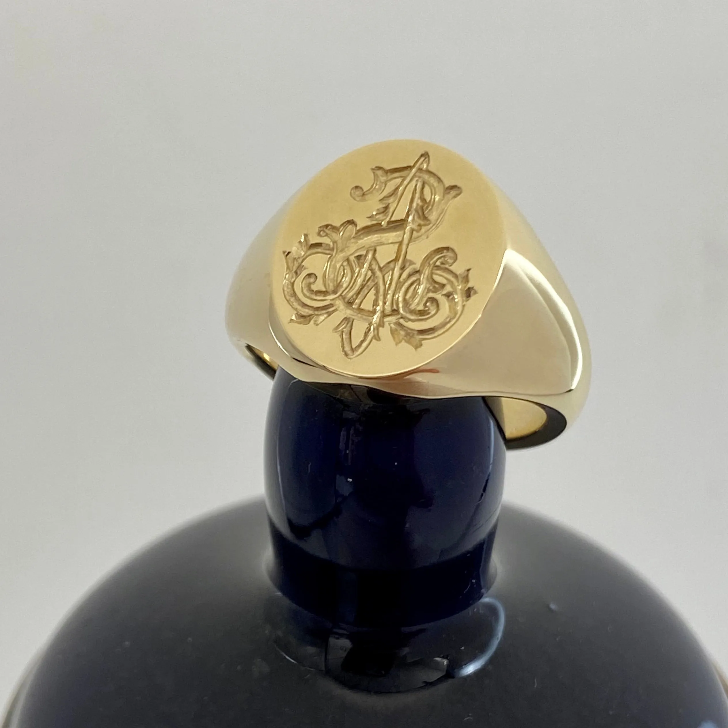 1-3 Initials Victorian Style Seal Engraved  16mm x 13mm  -   18 Carat Yellow Gold Signet Ring