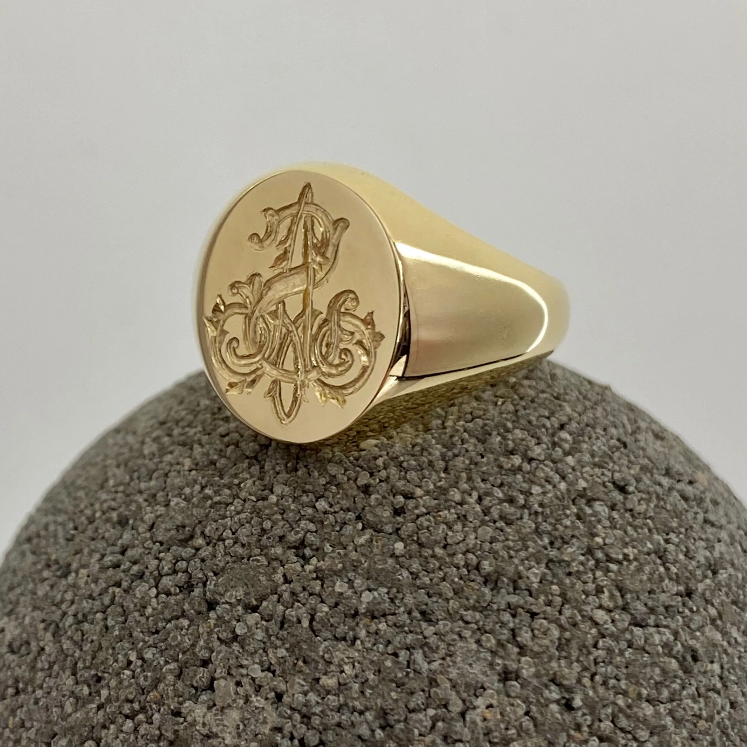 1-3 Initials Victorian Style Seal Engraved  16mm x 13mm  -   18 Carat Yellow Gold Signet Ring