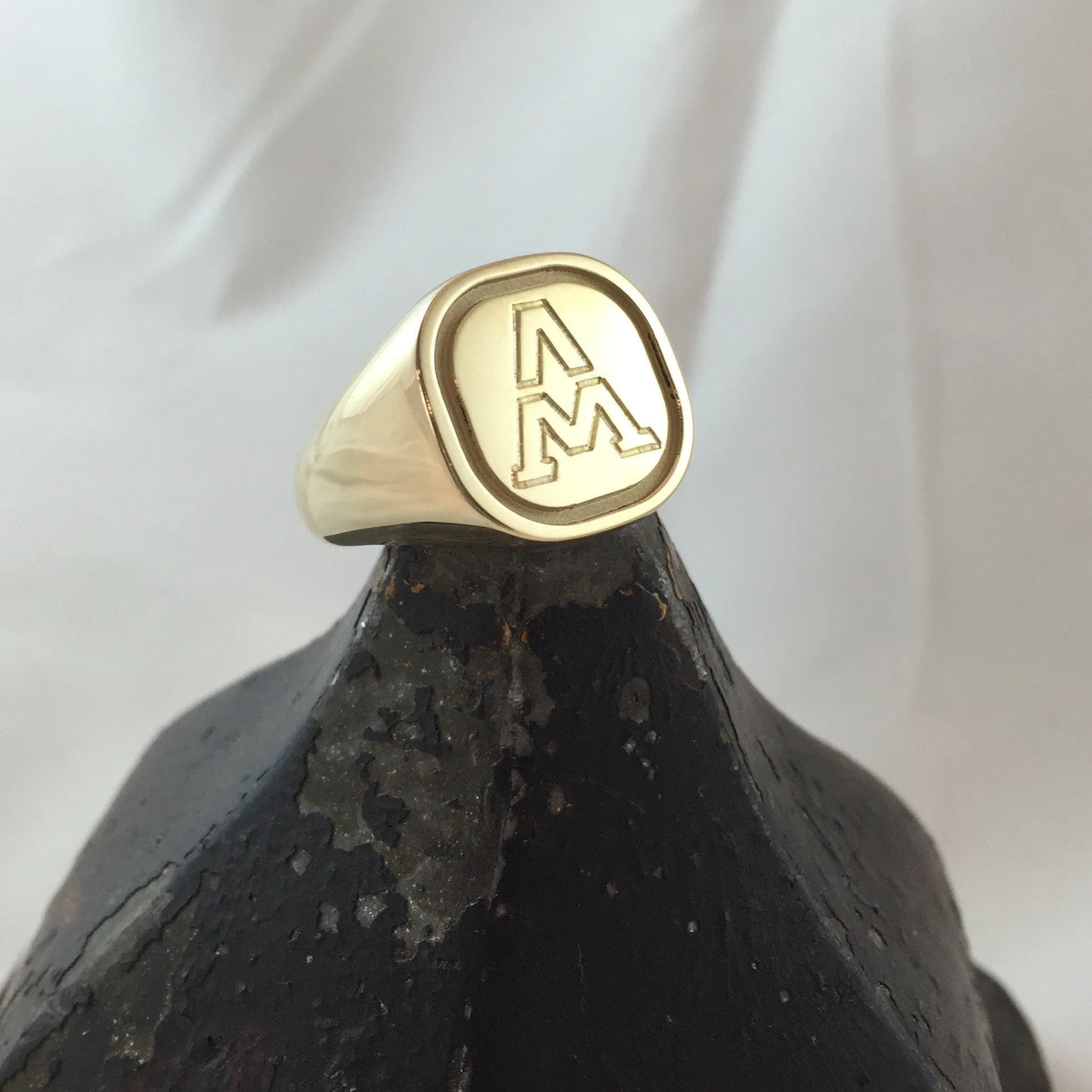 1 Initial Engraved  16mm x 16mm  - 9 Carat Yellow Gold Signet Ring