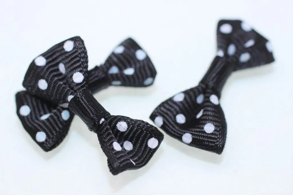 10 pcs Bow Tie Clasp - Grosgain Bow Tie - Bow Tie Ribbon - Dotted Black Bow Tie -25mm x 15 mm- Trimming Mini Bow Tie - Sewing Supplies