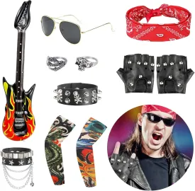 11pcs Rockstar Costume for Kids Rock 80s Costumes for Men Rocker Costume Men Punk Costume Rockstar Accessories Punk Accessories Rock Star Costumes for Woman Rock and Roll Costume 80s
