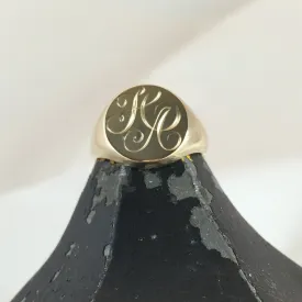2 Initials Engraved  13mm Round  -  18 Carat Yellow Gold Signet Ring