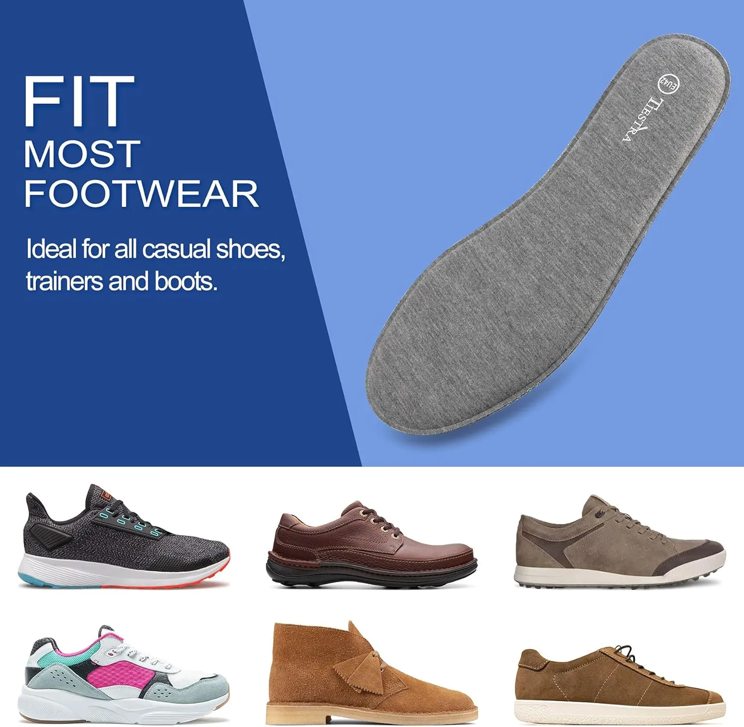 2 Pair -Shoe Inserts for Mens Memory Foam Insoles,Replacement Insoles for Work Boots Running Shoes, Cushion Shock Absorbing for Foot Pain Relief, Comfort Breathable Inner Soles 46EU,US13