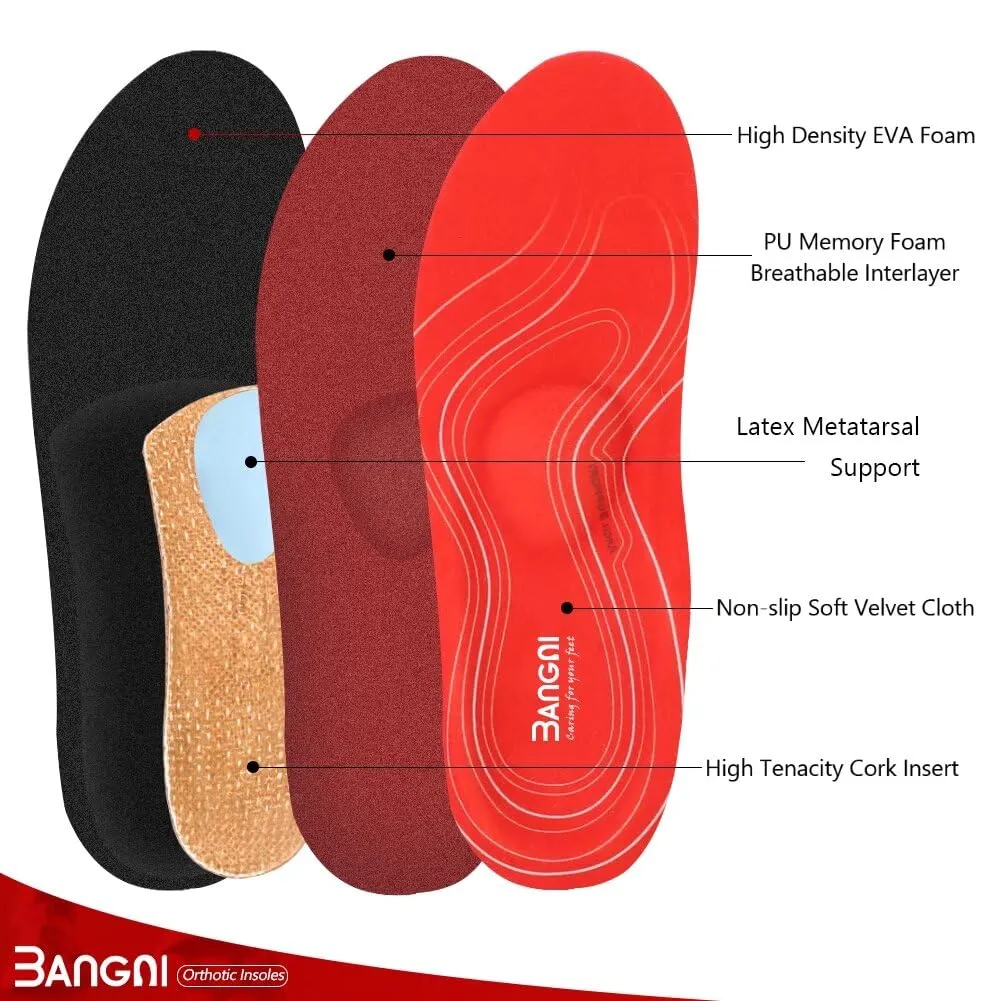 3ANGNI Orthopedic insoles, flat foot insoles, shoe insoles, orthopedic, heel spur insoles, splayfoot, plantar fasciitis, comfortable arch for men and women Orthopedic Insoles EU (43-44) 280MM 1007-Red