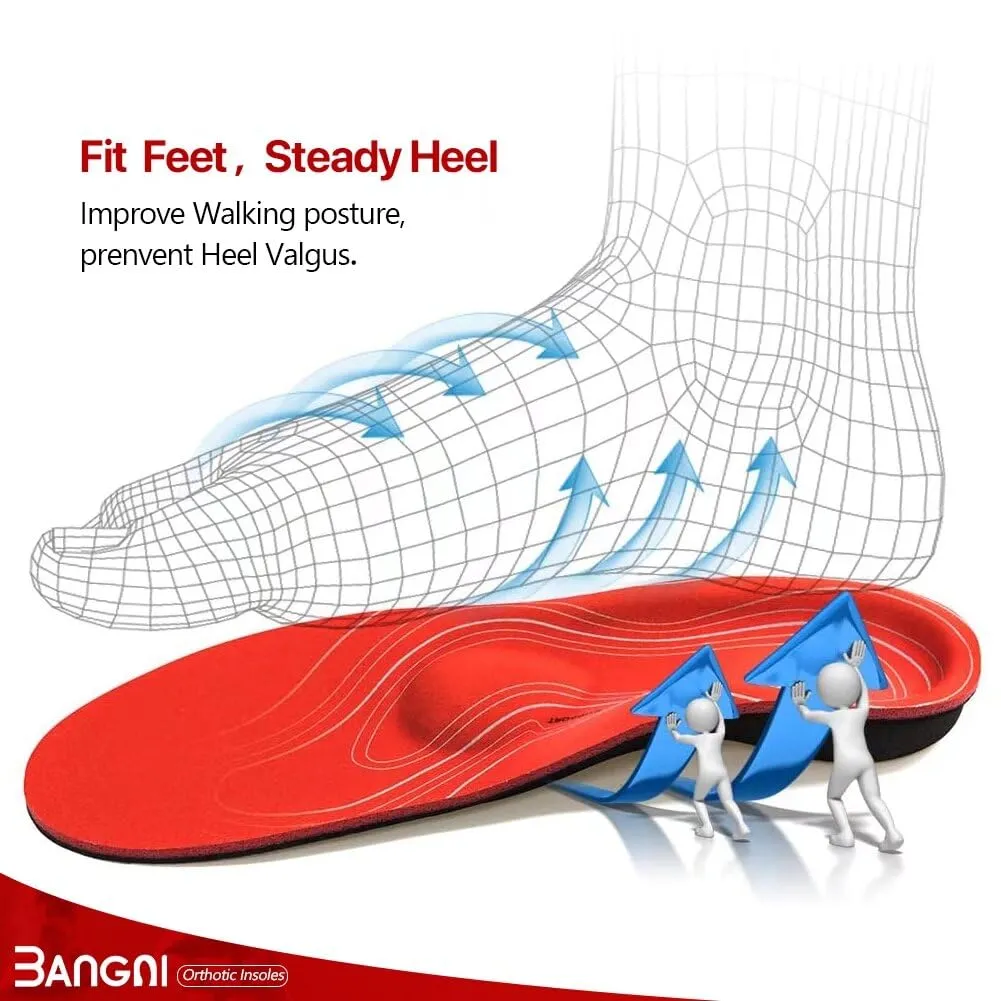 3ANGNI Orthopedic insoles, flat foot insoles, shoe insoles, orthopedic, heel spur insoles, splayfoot, plantar fasciitis, comfortable arch for men and women Orthopedic Insoles EU (43-44) 280MM 1007-Red