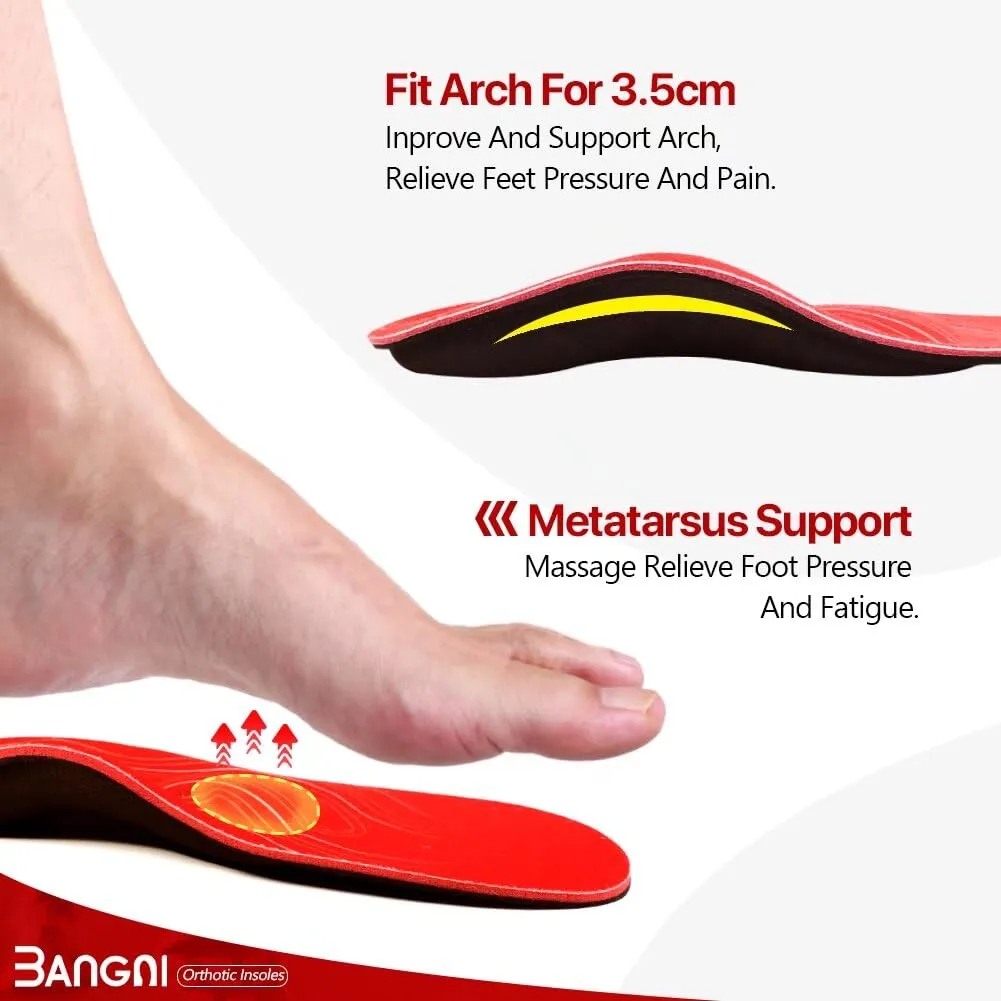 3ANGNI Orthopedic insoles, flat foot insoles, shoe insoles, orthopedic, heel spur insoles, splayfoot, plantar fasciitis, comfortable arch for men and women Orthopedic Insoles EU (43-44) 280MM 1007-Red