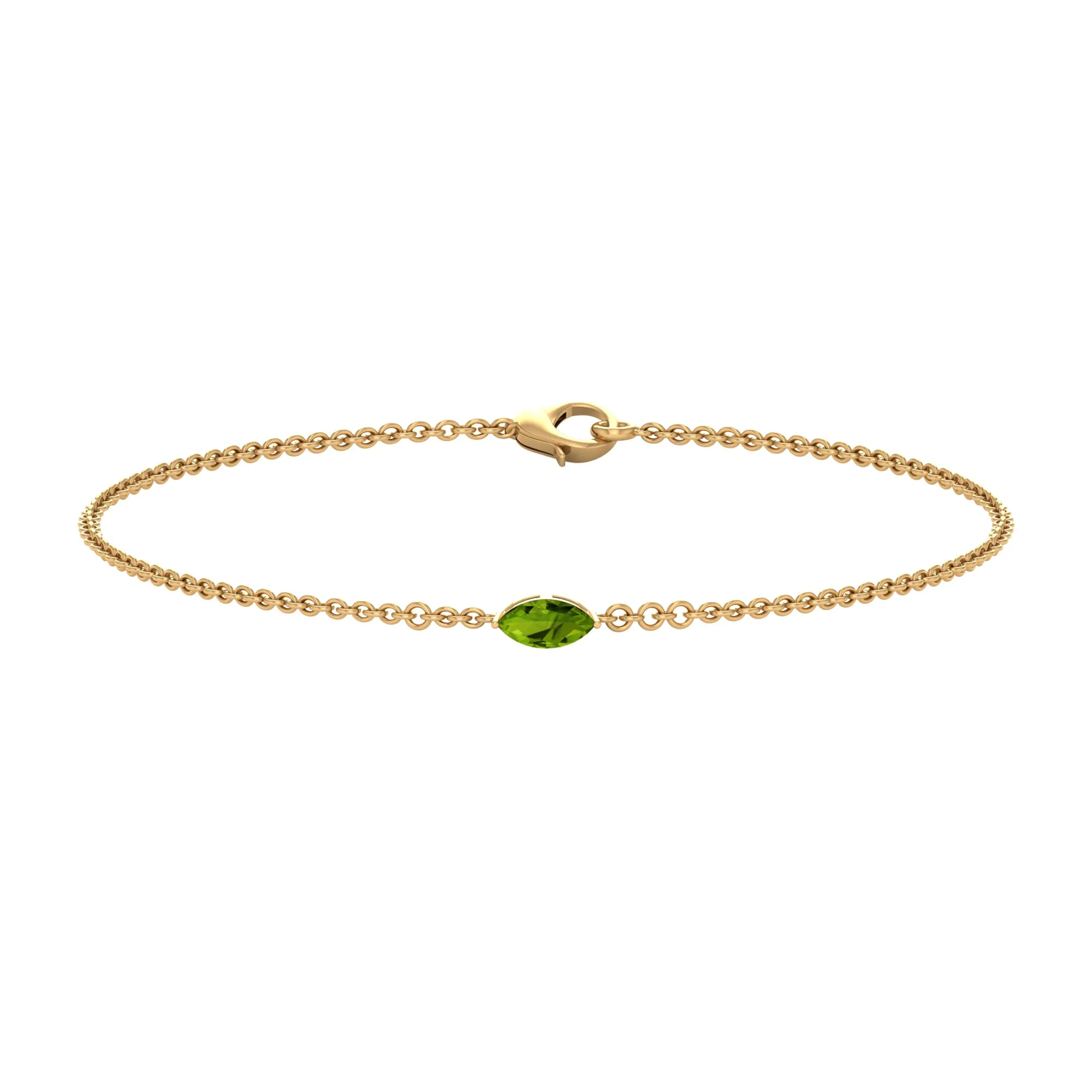3X6 MM Marquise Cut Solitaire Peridot East West Chain Bracelet