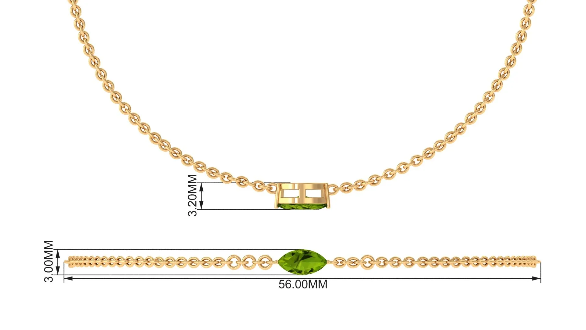 3X6 MM Marquise Cut Solitaire Peridot East West Chain Bracelet