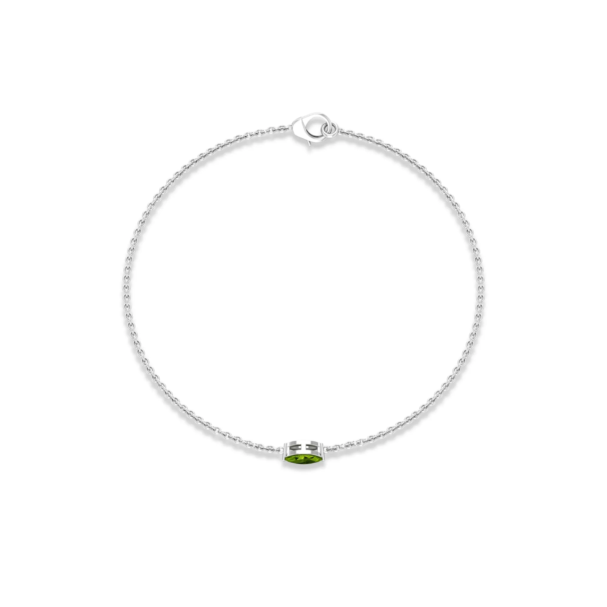 3X6 MM Marquise Cut Solitaire Peridot East West Chain Bracelet
