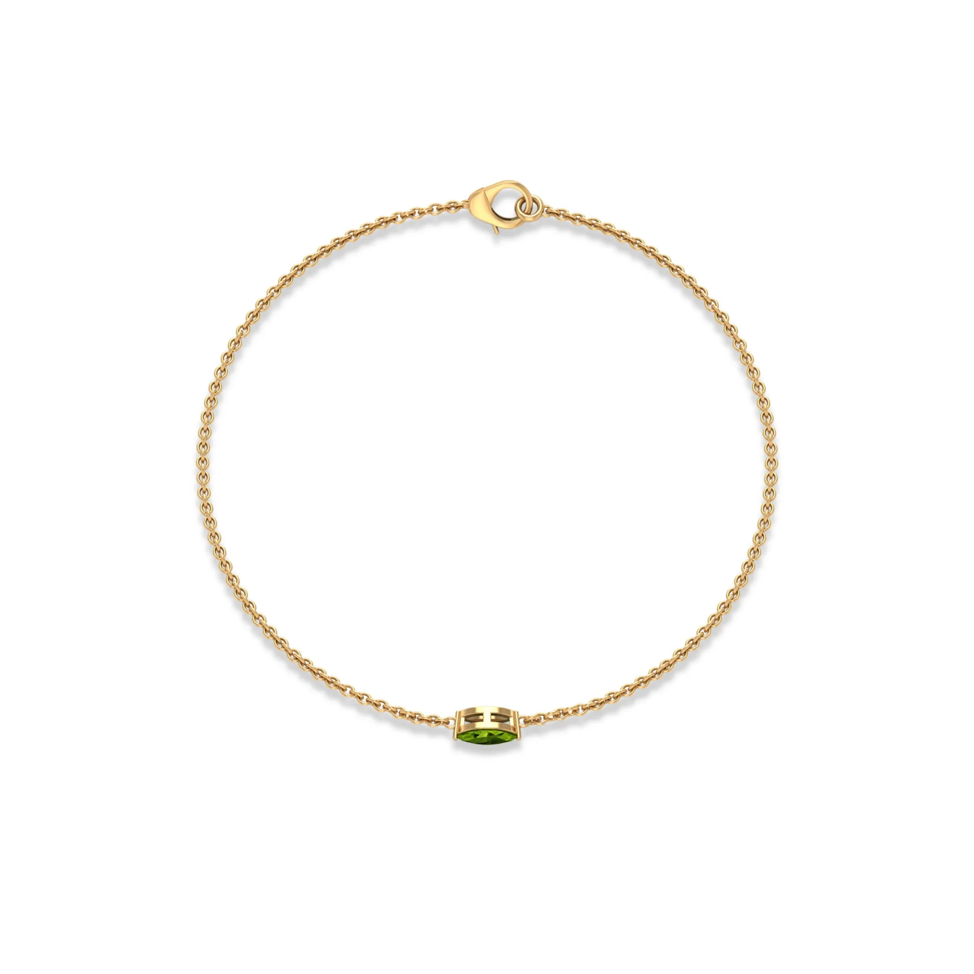 3X6 MM Marquise Cut Solitaire Peridot East West Chain Bracelet