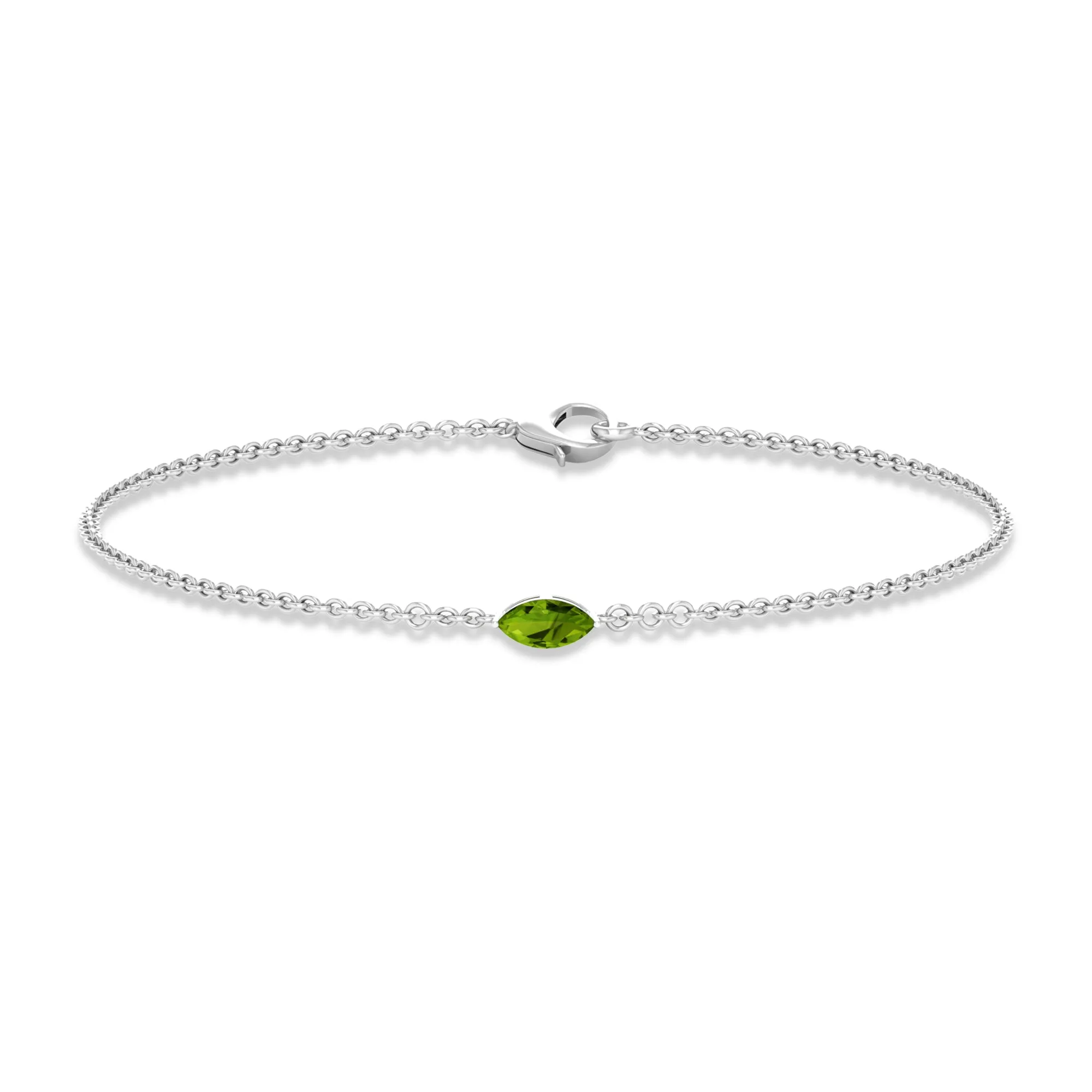 3X6 MM Marquise Cut Solitaire Peridot East West Chain Bracelet