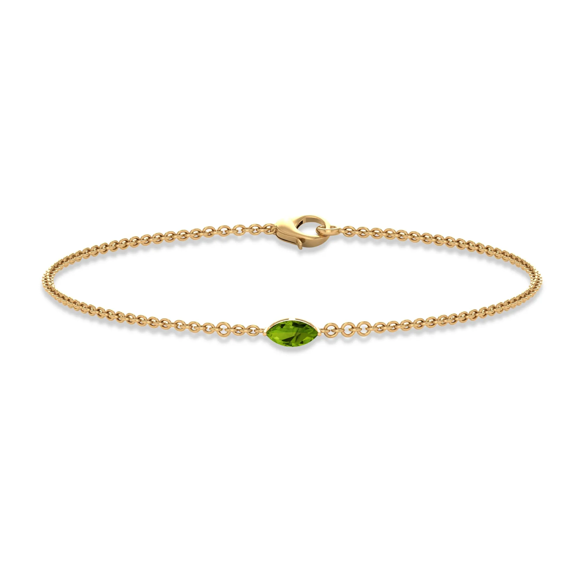 3X6 MM Marquise Cut Solitaire Peridot East West Chain Bracelet