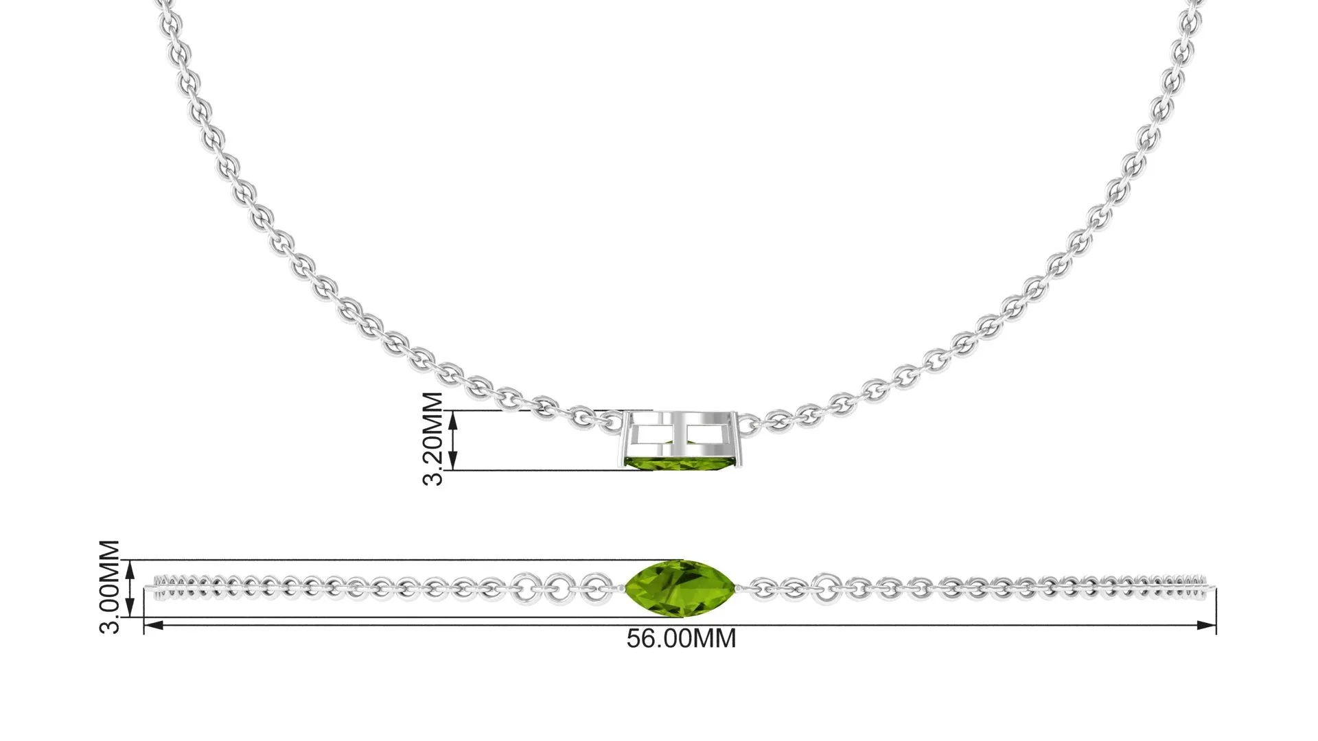 3X6 MM Marquise Cut Solitaire Peridot East West Chain Bracelet