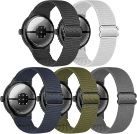 5 Pack Stretchy Nylon Compatible with Google Pixel Watch 3 45mm Band for Women Men, Elastic Adjustable Straps Soft Sport Wristbands Replacement for Pixel Watch 3 45mm Accessories