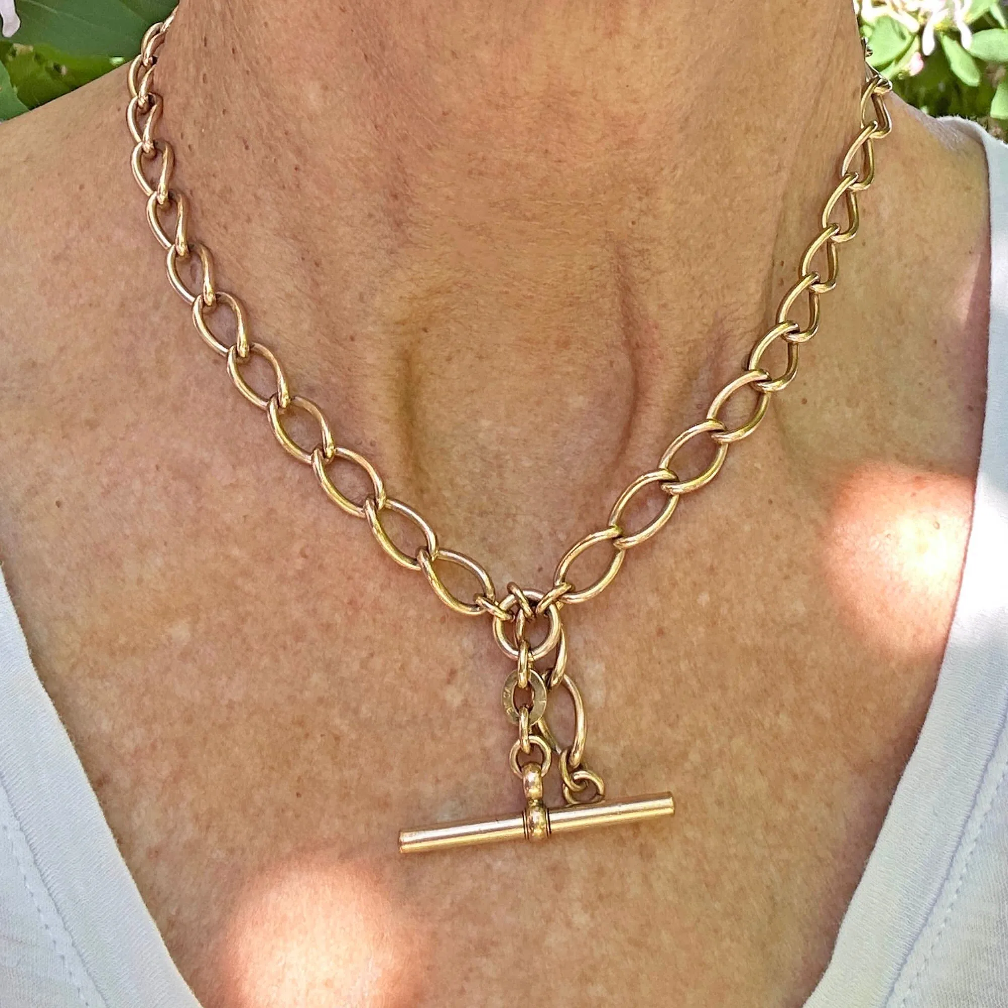 Antique Wide Curb Double Albert Watch Chain Necklace