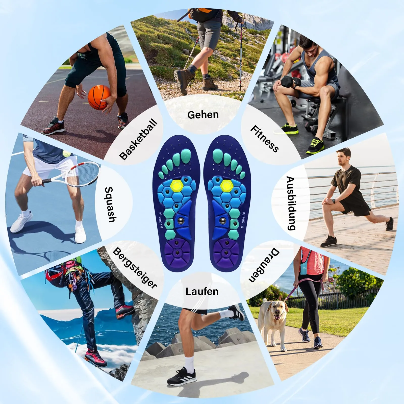 Audasi Magnetic Insoles for Weight Loss, Massage Shoe Insoles Acupuncture Shoe Insoles Orthopedic for Men and Women Plantar Fasciitis Reflexology Acupressure Insoles (M) Blue