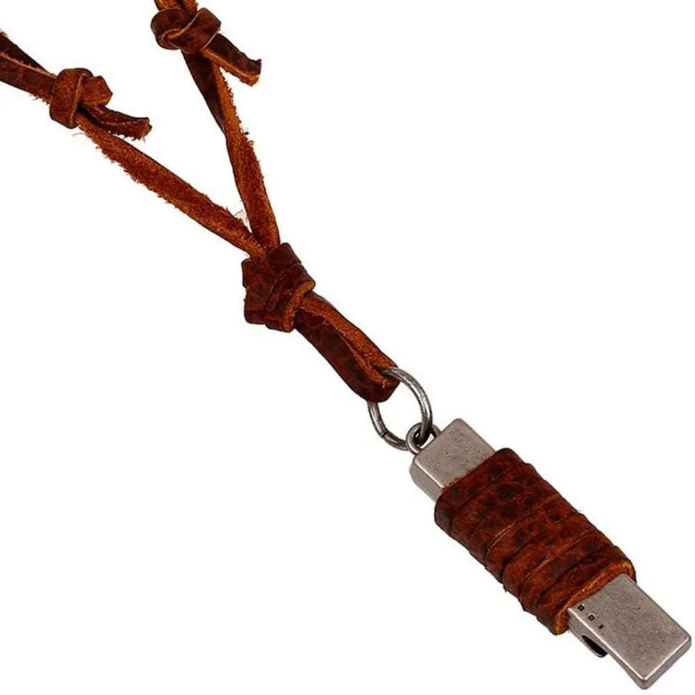 AZYOUNG Retro Silver Bottle Opener Pendant 4mm Adjustable Brown Leather Chain Necklace,19'' to 34'' 2''