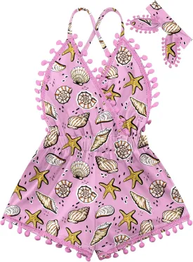 Baby Girls Outfits 6M-3T Pompom Sleeveless Bodysuit For Toddler Girl Summer Clothes With Headband Backless
