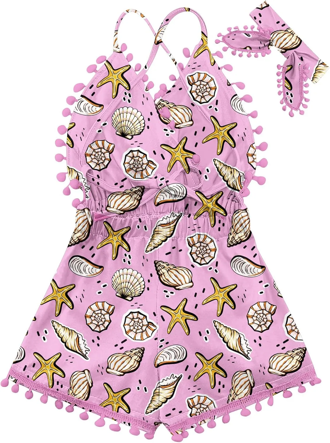 Baby Girls Outfits 6M-3T Pompom Sleeveless Bodysuit For Toddler Girl Summer Clothes With Headband Backless