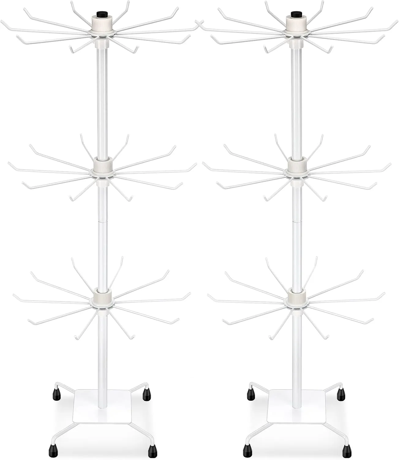BBTO 2 Pcs Rotating Display Stand Jewelry Display Rack with Hooks Metal Earrings Stand for Vendors Necklace Bracelet Selling(White,28.35 x 11.81 Inch)