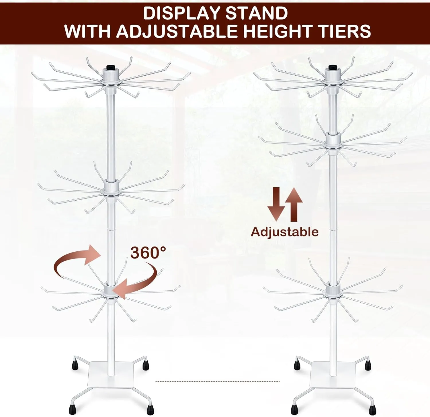 BBTO 2 Pcs Rotating Display Stand Jewelry Display Rack with Hooks Metal Earrings Stand for Vendors Necklace Bracelet Selling(White,28.35 x 11.81 Inch)
