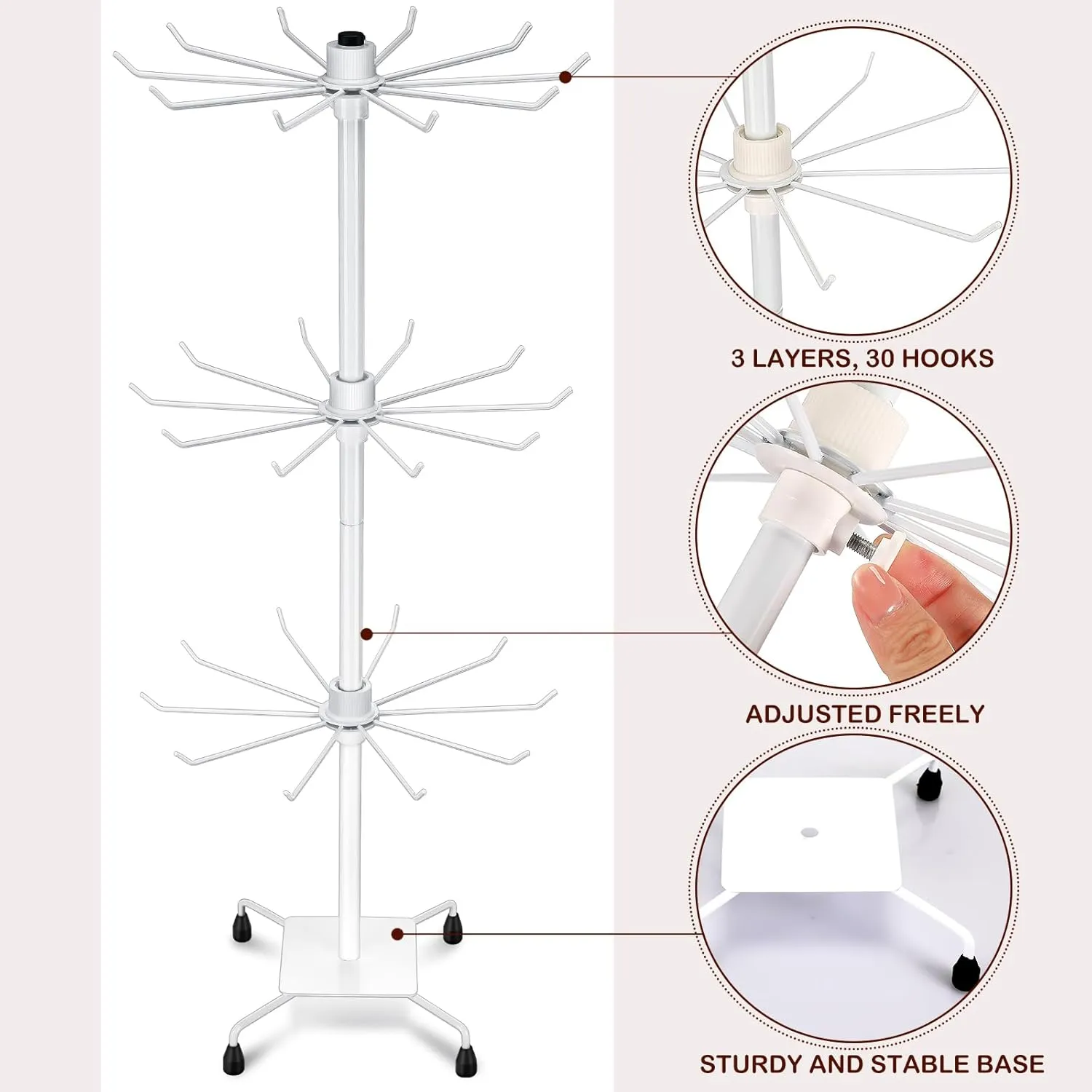 BBTO 2 Pcs Rotating Display Stand Jewelry Display Rack with Hooks Metal Earrings Stand for Vendors Necklace Bracelet Selling(White,28.35 x 11.81 Inch)