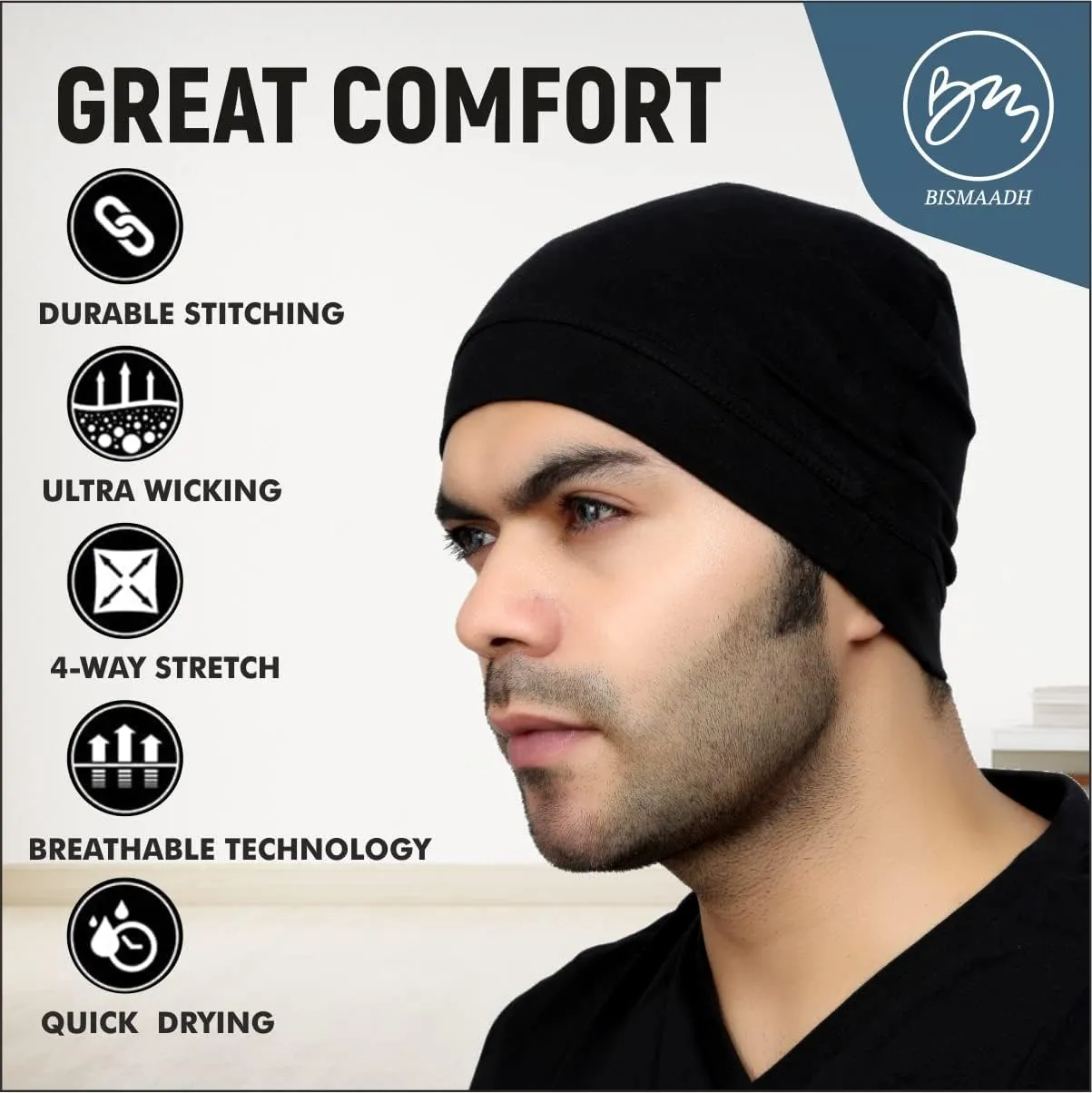 BISMAADH Multi-Purpose Cap Beanie Sleep Hats Stretchy Helmet Liner Running Headwear for Men Women