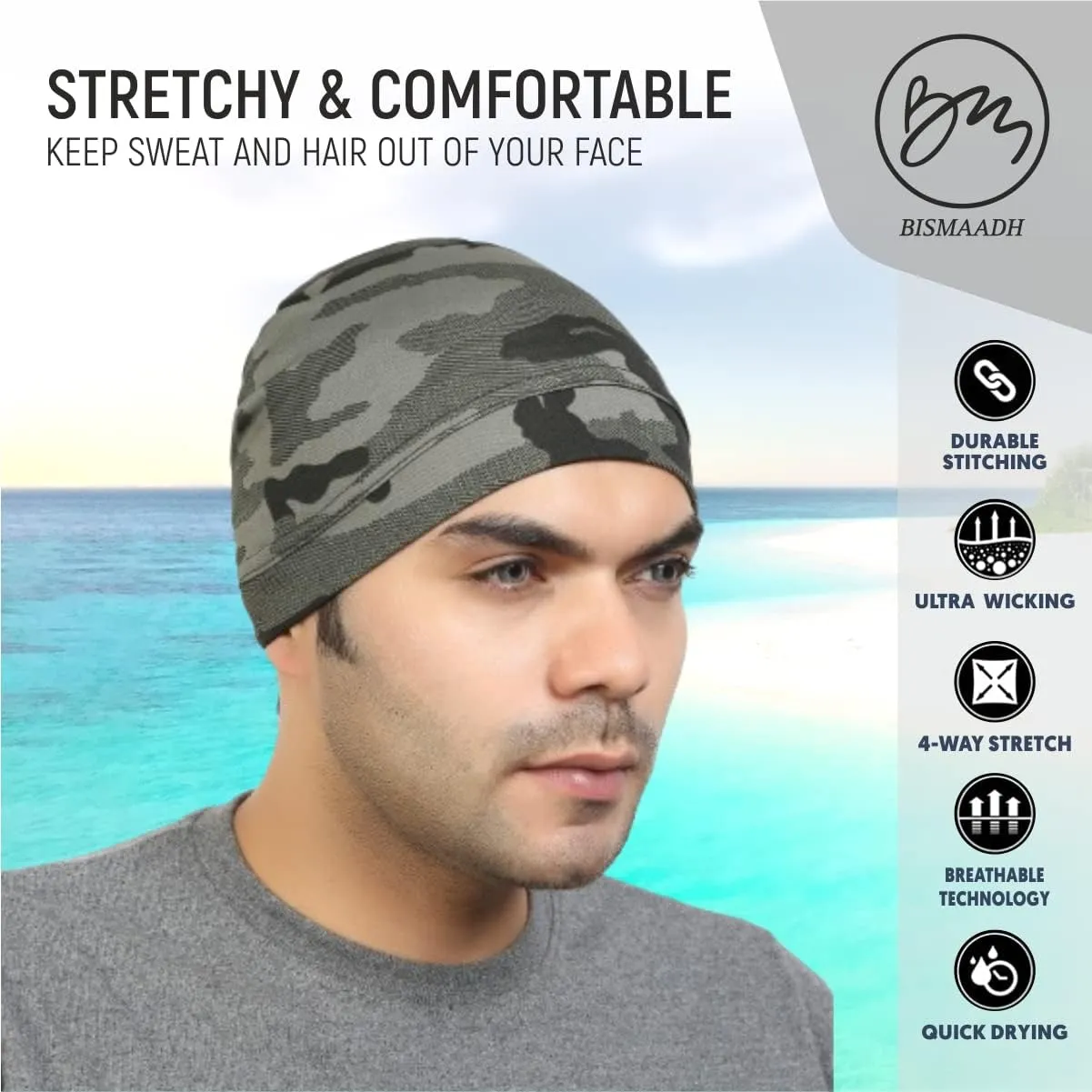 BISMAADH Multi-Purpose Cap Beanie Sleep Hats Stretchy Helmet Liner Running Headwear for Men Women