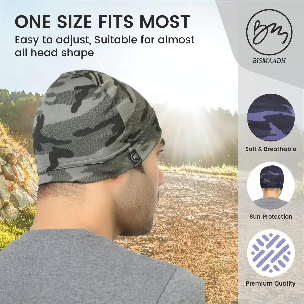 BISMAADH Multi-Purpose Cap Beanie Sleep Hats Stretchy Helmet Liner Running Headwear for Men Women