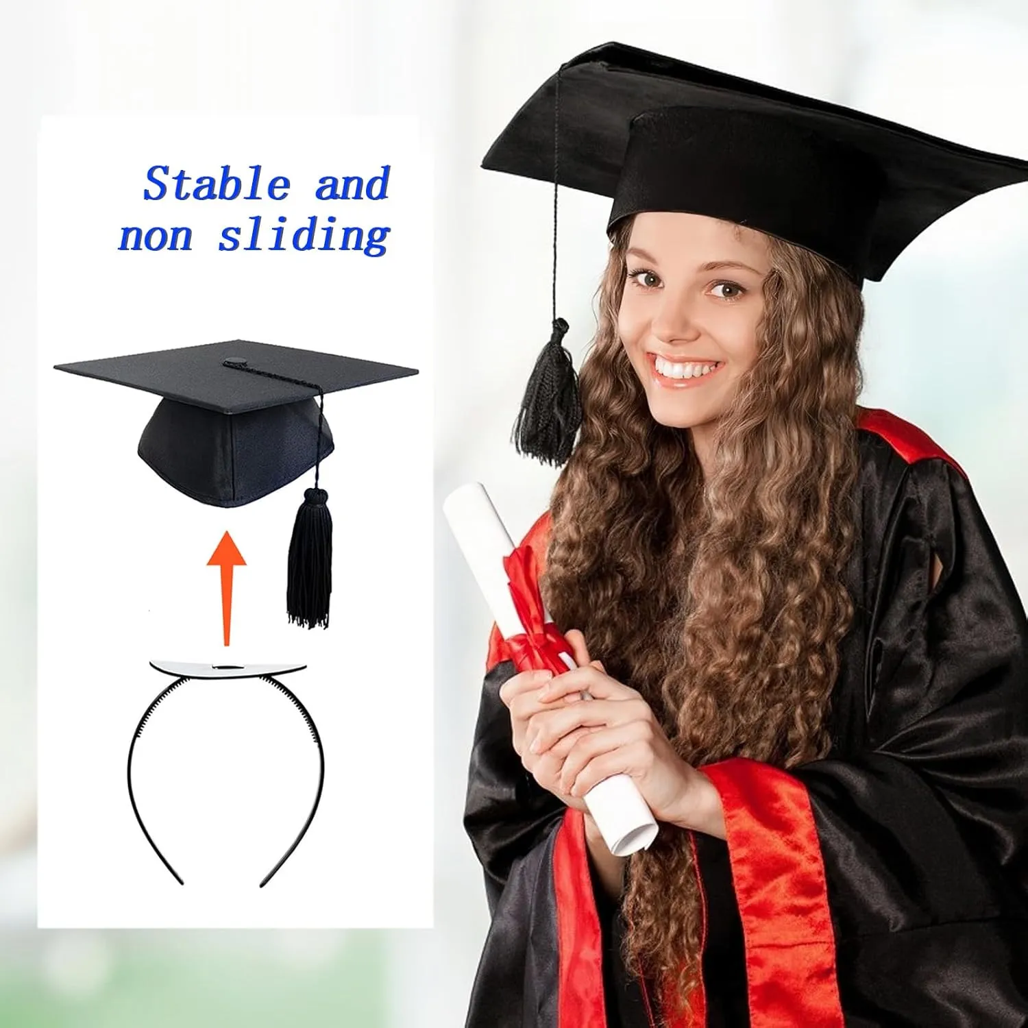 Black Adjustable Graduation Cap Headband Insert, Don't Change Your Hair, Upgrade Headband, Anti-Fall Hairband for Cap
