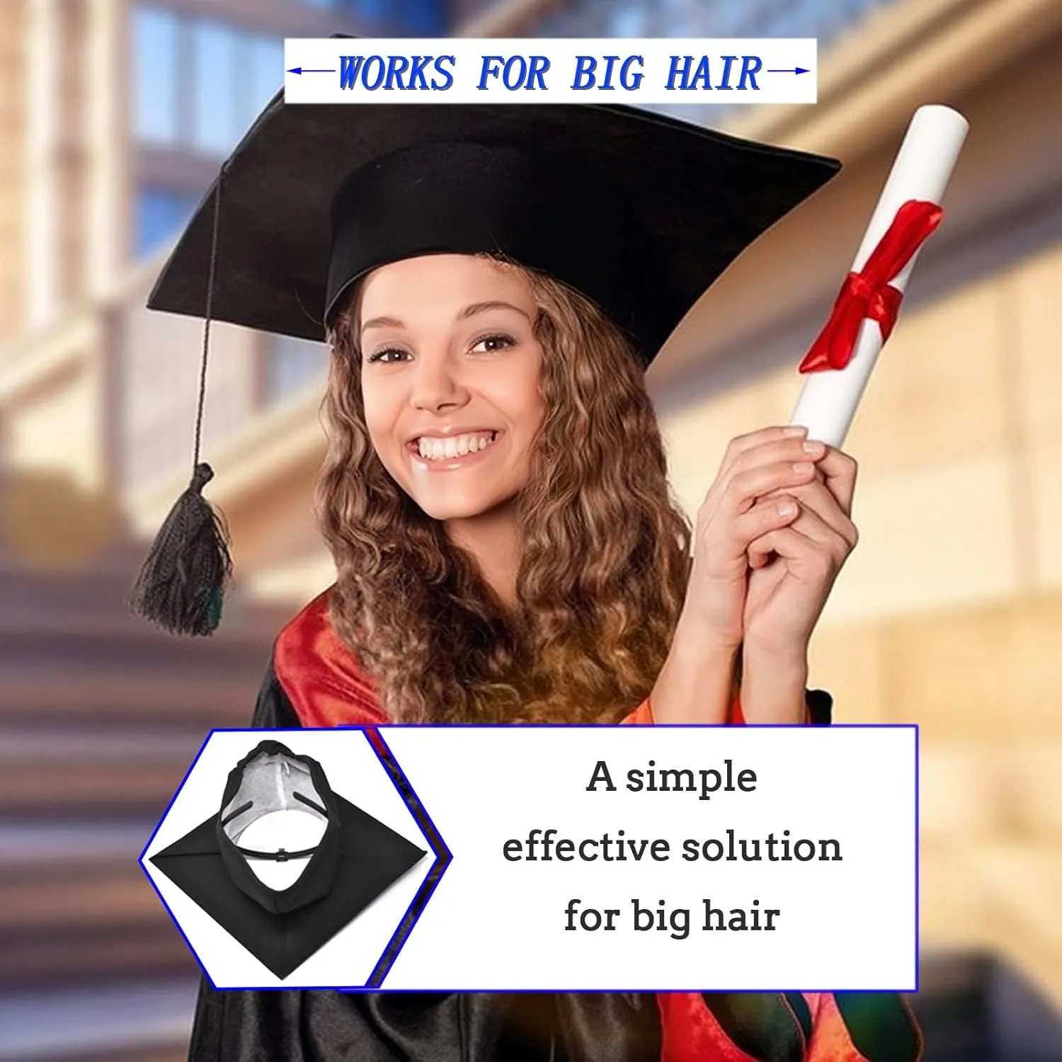Black Adjustable Graduation Cap Headband Insert, Don't Change Your Hair, Upgrade Headband, Anti-Fall Hairband for Cap