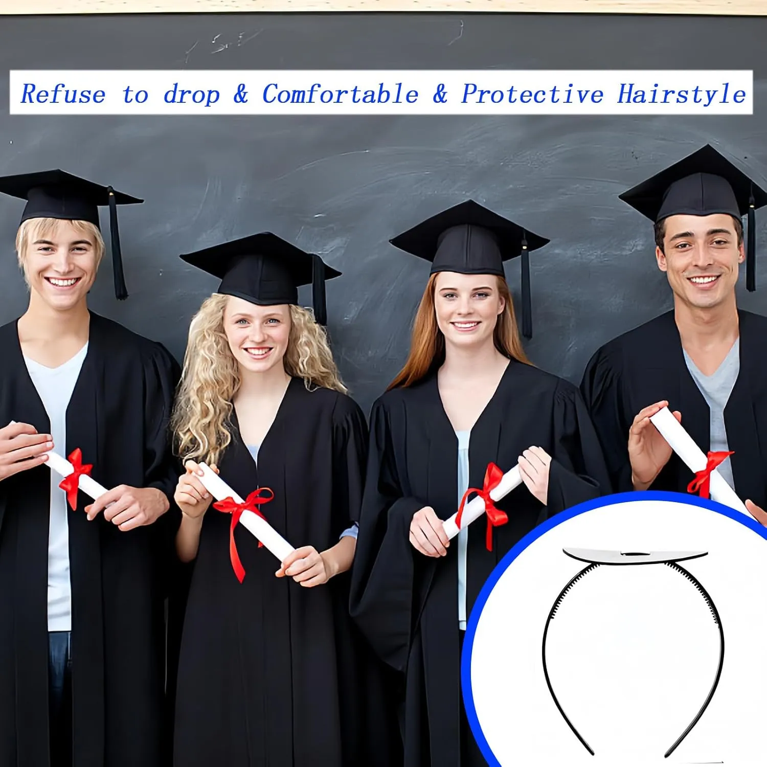 Black Adjustable Graduation Cap Headband Insert, Don't Change Your Hair, Upgrade Headband, Anti-Fall Hairband for Cap