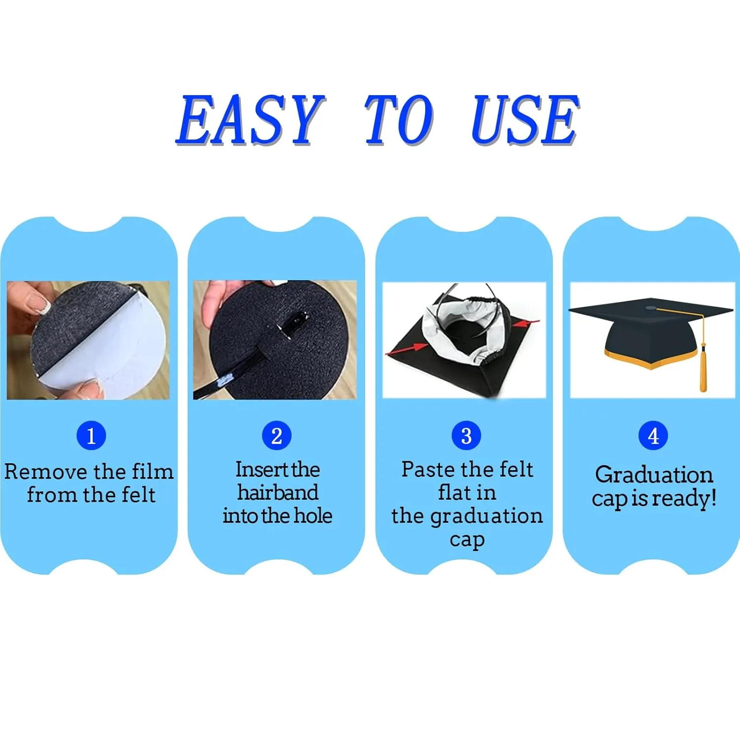 Black Adjustable Graduation Cap Headband Insert, Don't Change Your Hair, Upgrade Headband, Anti-Fall Hairband for Cap
