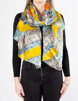 Blue & Yellow Printed Triangle Silk Scarf