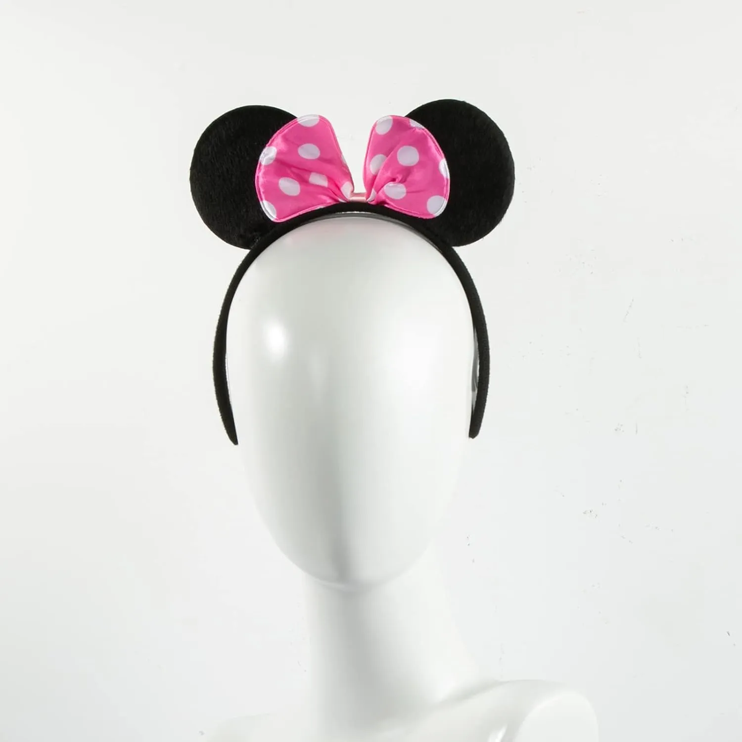 CHuangQi 1pcs Mouse Ears Headband, Solid Black & Pink Bow with Polka Dot for Girls, Party Favors (XC37)