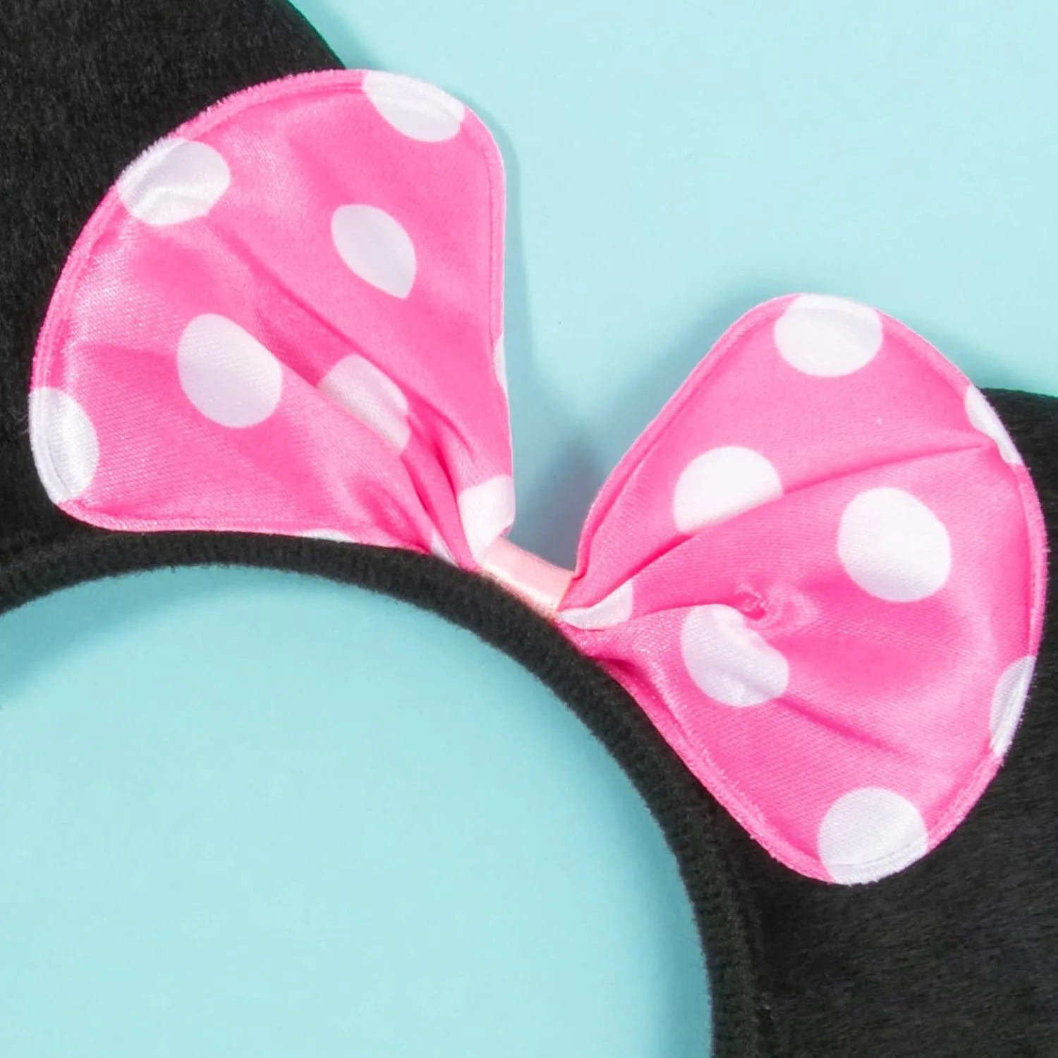 CHuangQi 1pcs Mouse Ears Headband, Solid Black & Pink Bow with Polka Dot for Girls, Party Favors (XC37)
