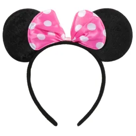 CHuangQi 1pcs Mouse Ears Headband, Solid Black & Pink Bow with Polka Dot for Girls, Party Favors (XC37)