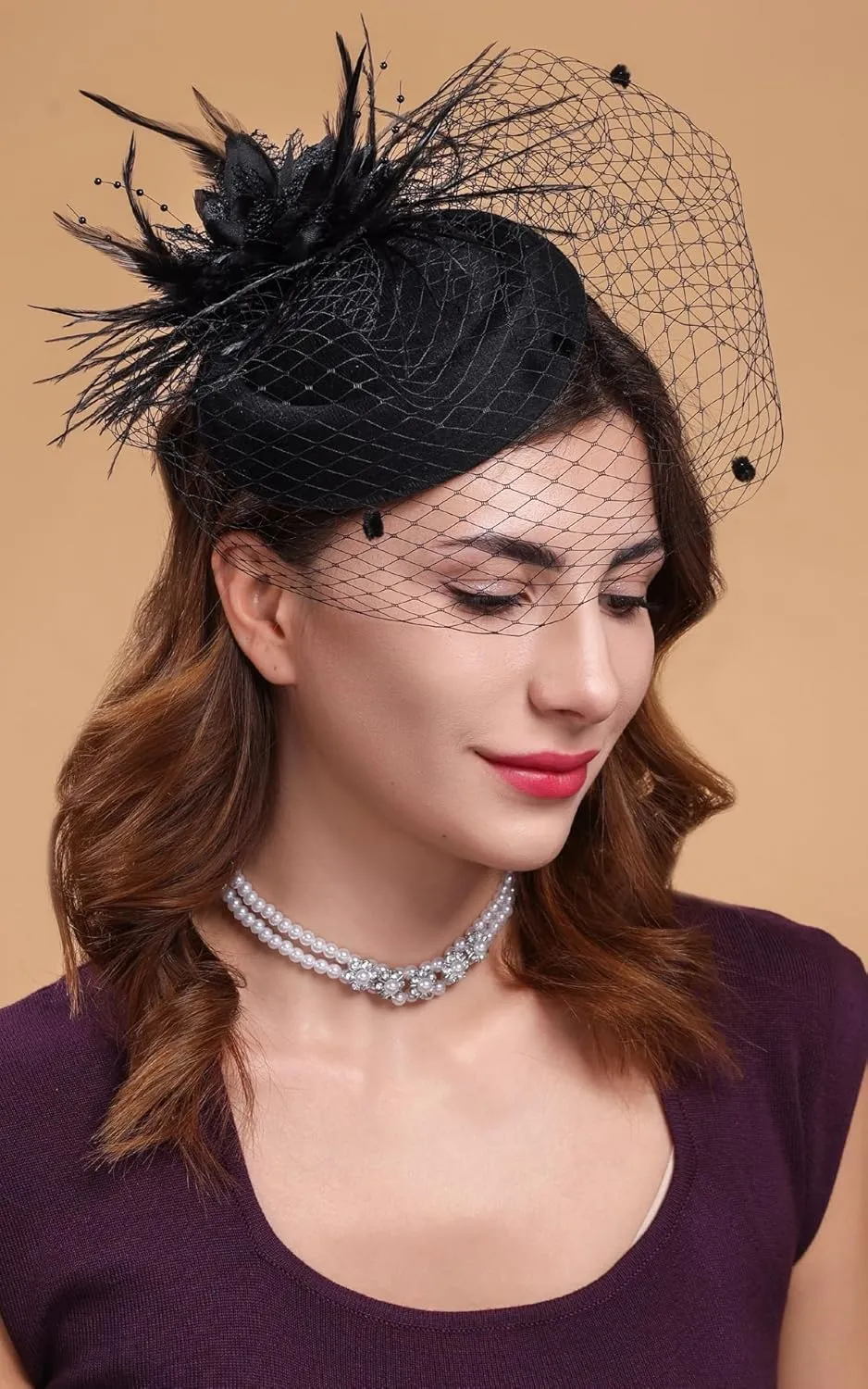 Cizoe Fascinators Hats for Women Pillbox Hat 20s 30s 50s Vintage Feather Headwear Bowler Flower Veil Wedding Tea Party Hat