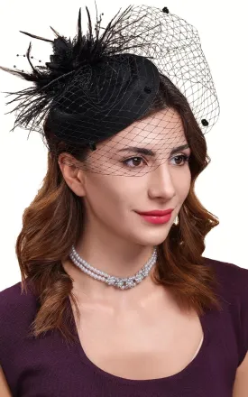 Cizoe Fascinators Hats for Women Pillbox Hat 20s 30s 50s Vintage Feather Headwear Bowler Flower Veil Wedding Tea Party Hat