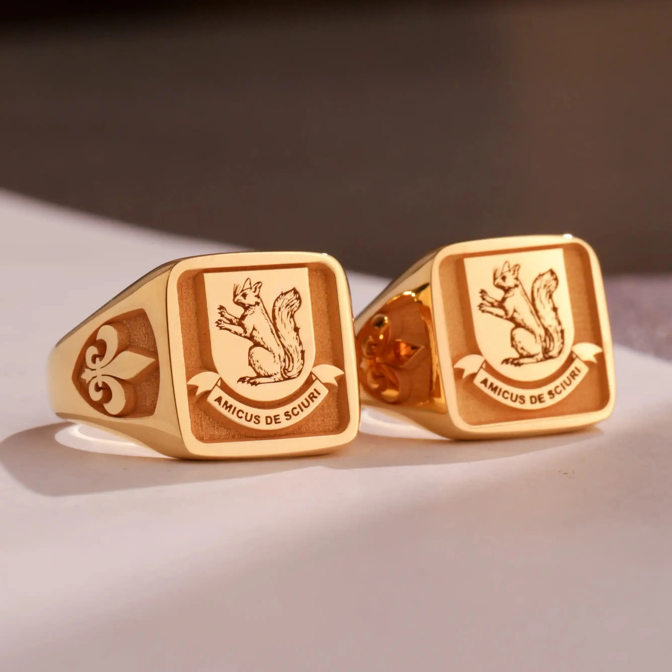 Custom Ring - Gold Coated - Raised Design with Side Engravings