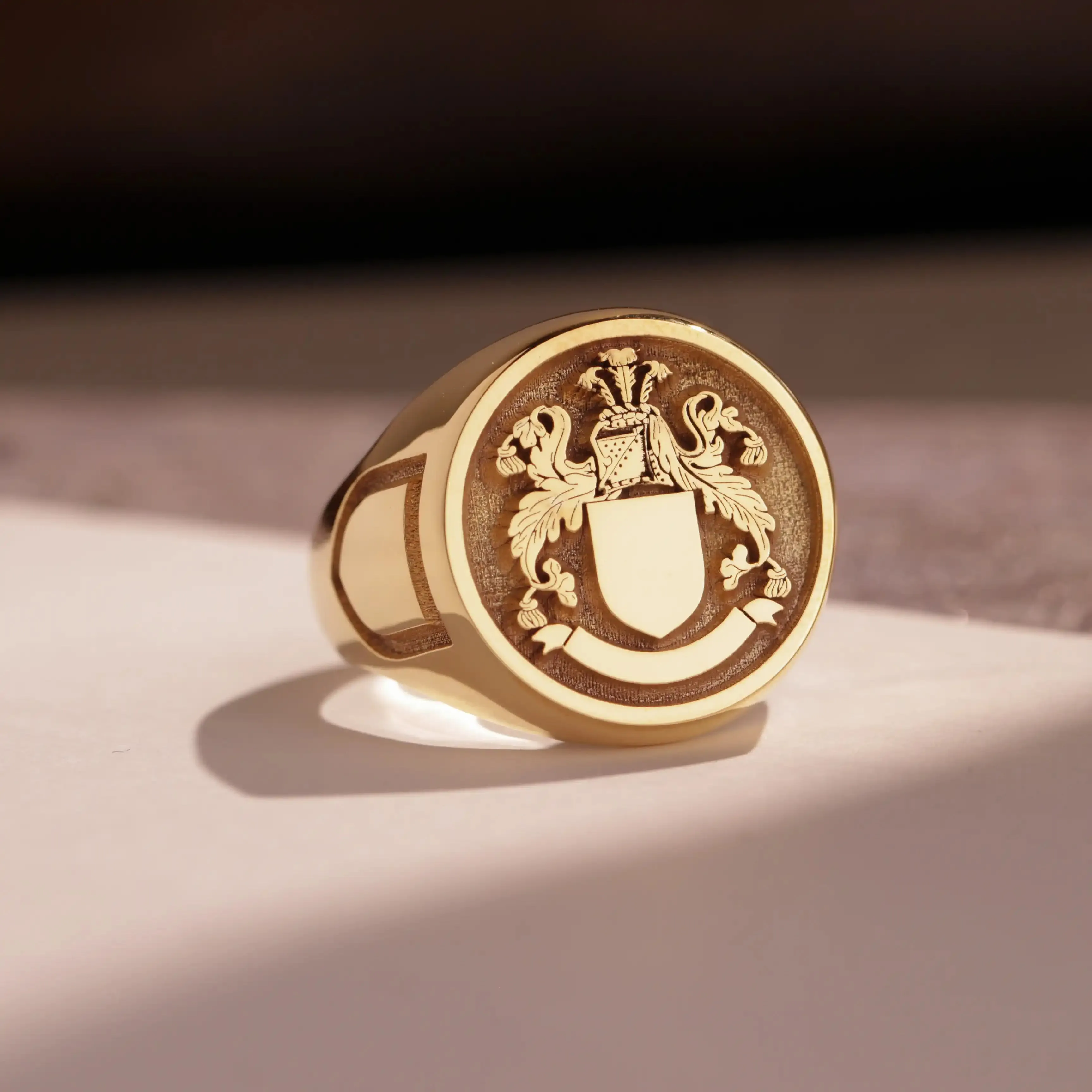 Custom Ring - Gold Coated - Raised Design with Side Engravings
