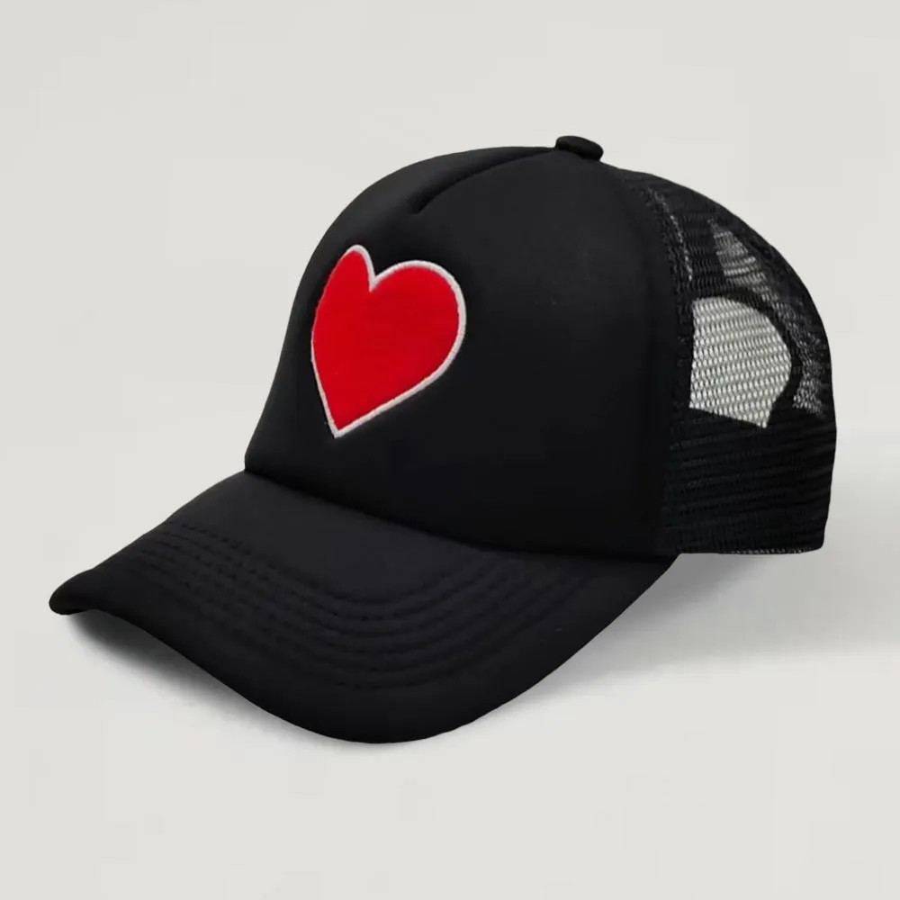Embroidered Heart Mesh Baseball Cap Black