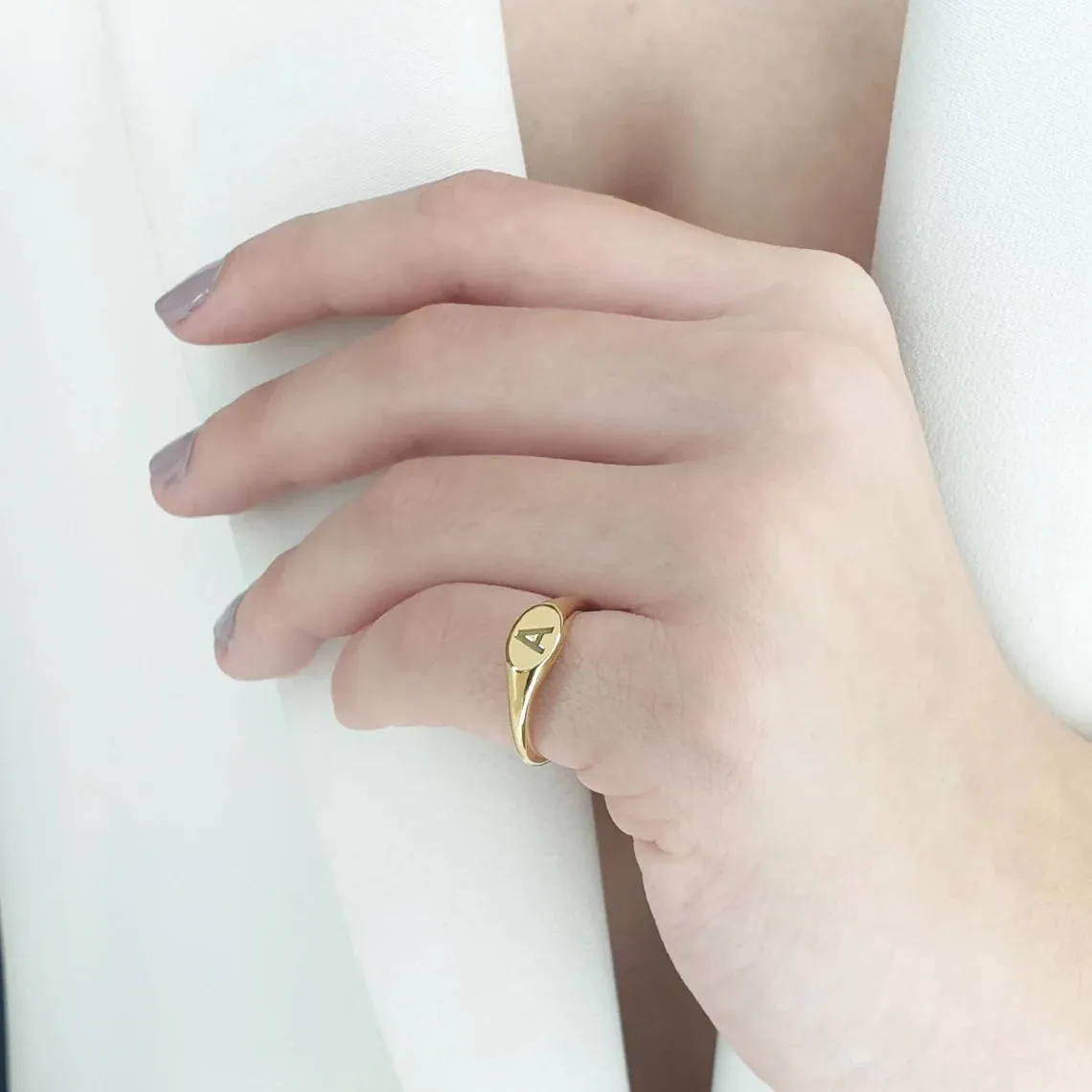 Engraved Initial Oval Signet Ring