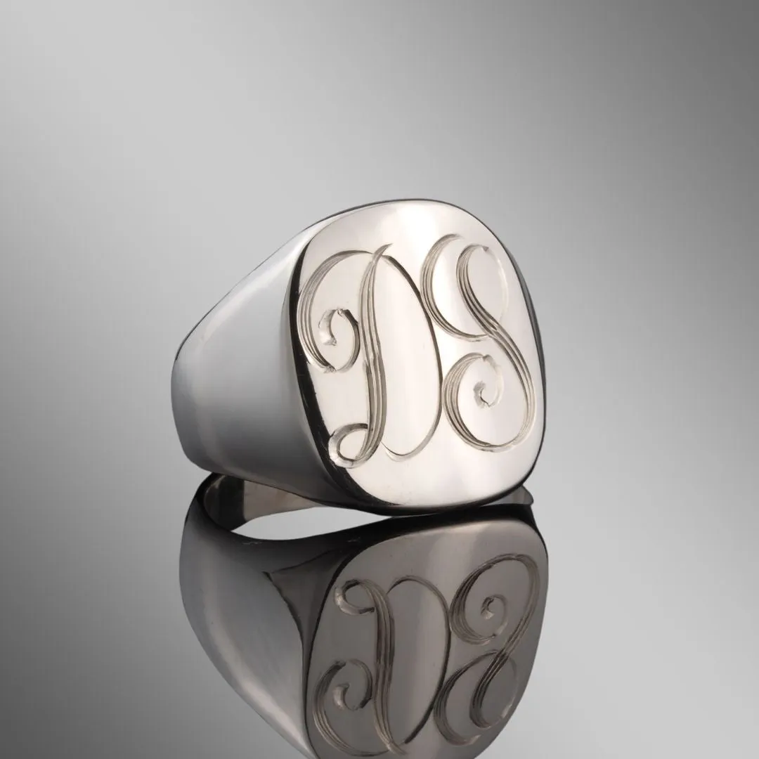 Engraved Signet Ring Sterling Silver