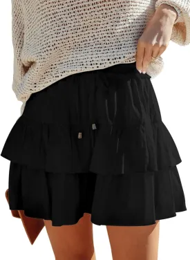 Flowy Shorts for Women Boho Ruffled Tiered Skorts Casual High Waist Mini Skirts Tennis Golf Comfy Shorts 2025