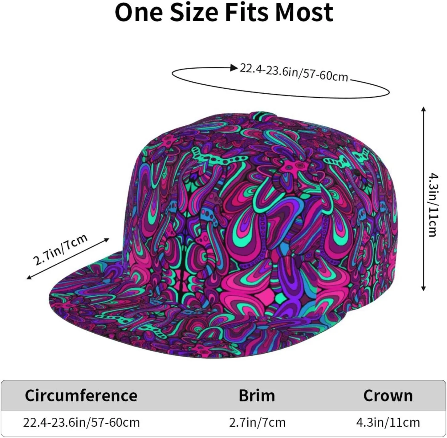 Funny Trippy Baseball Cap Men Women Rainbow Tie Dye Adjustable Snapback Flat Bill Hip Hop Hat