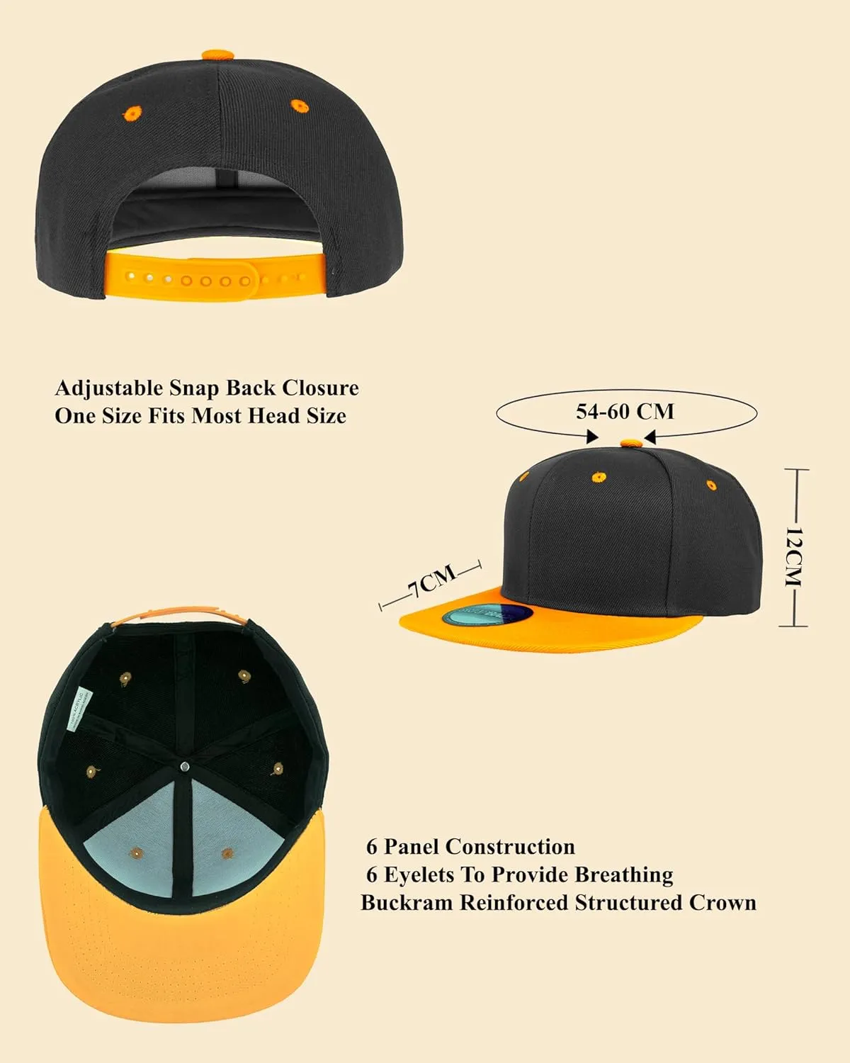 Gelante Snapback Hats for Men - Flat Bill Brim Baseball Cap Hat - Plain Blank Adjustable