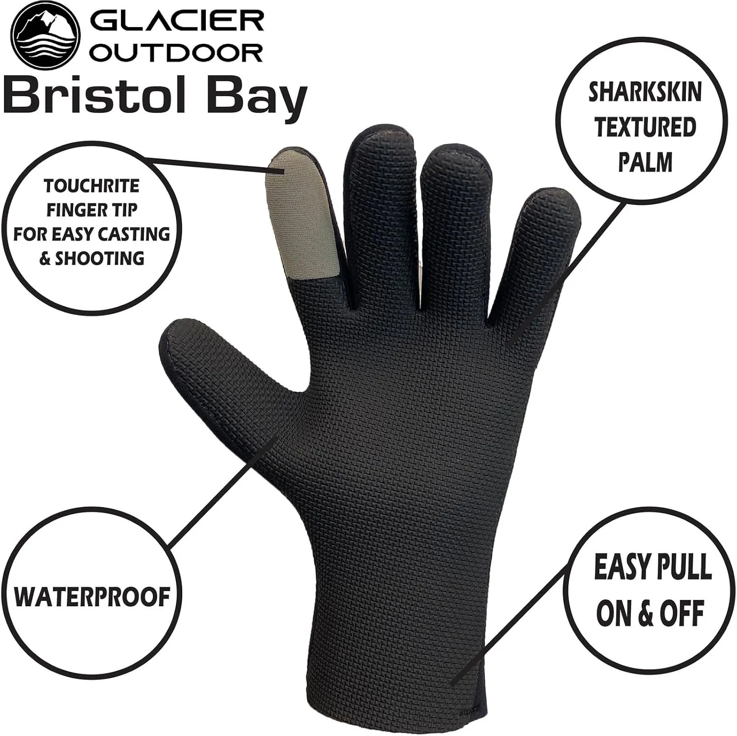 Glacier Glove Bristol Bay Warm Durable Waterproof Fleece-Lined Outdoor Fishing Cold Weather Glove w/Sharkskin Textured Palm