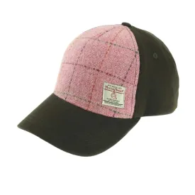 Glen Appin Harris Tweed Front Baseball Cap Light Pink Check